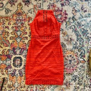 NWOT TOPSHOP ORANGE EMBROIDERED CUT OUT DRESS ABOVE THE KNEE SIZE SMALL
